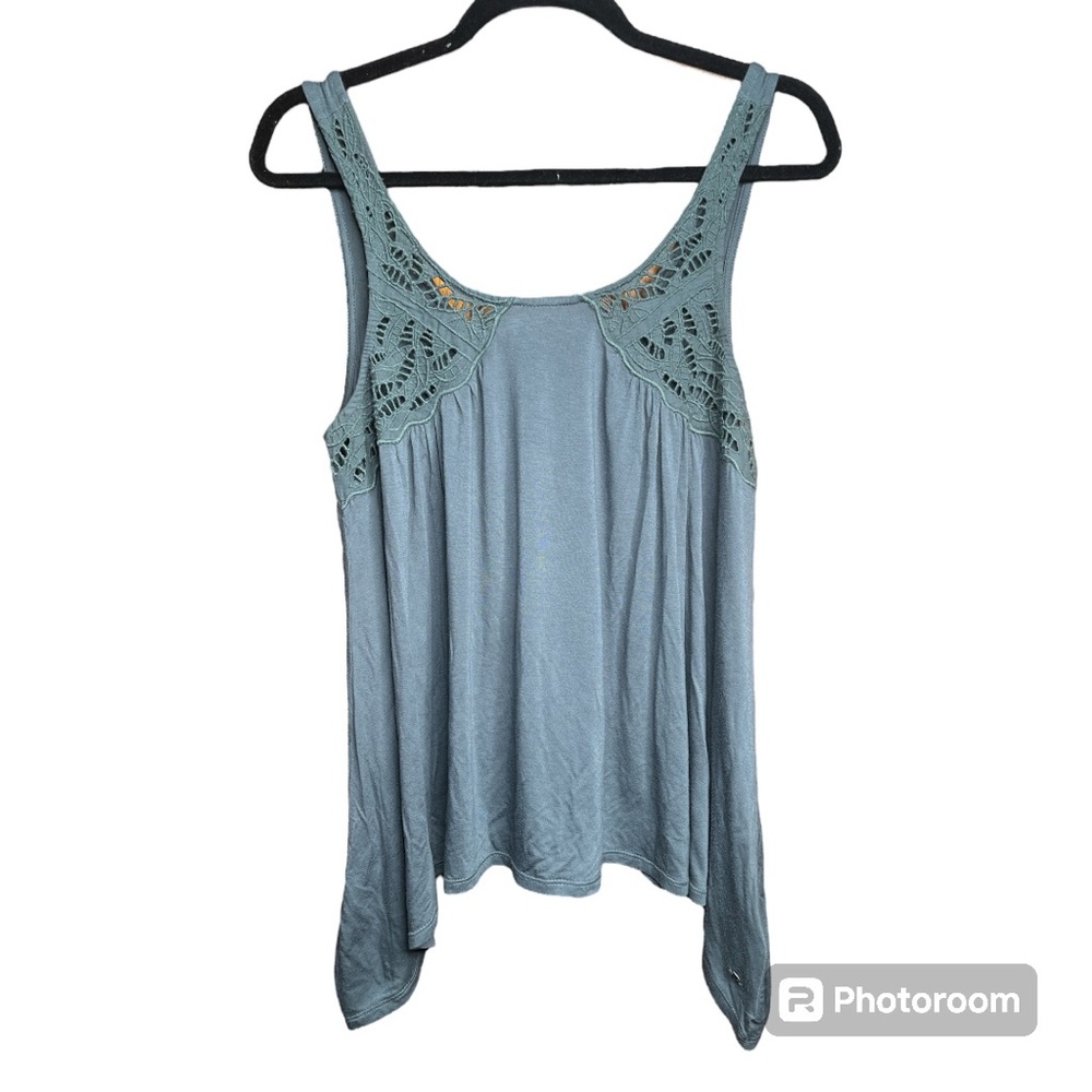 American Eagle Outfitters Turquoise Sleeveless Tank with Crochet Accents
